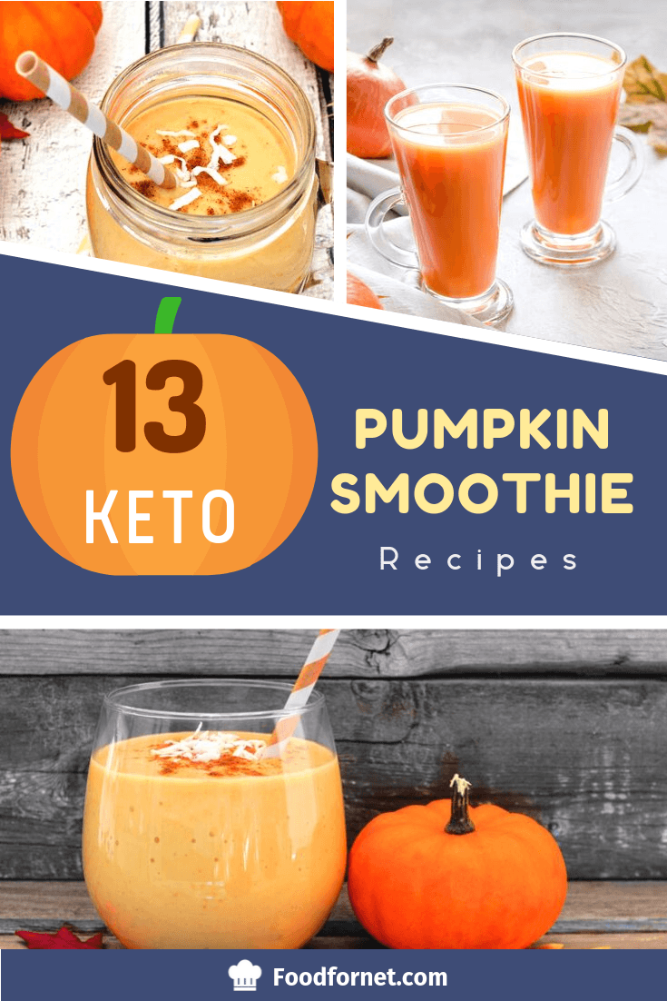 toy pumpkin and real pumpkin beside a keto pumpkin smoothie with a striped orange straw