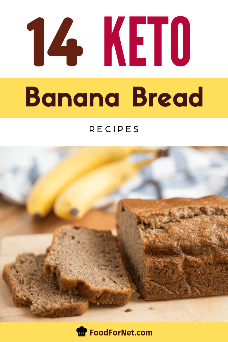 sliced, dense, keto banana bread with bananas in the background