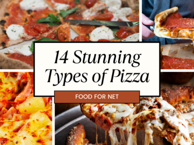 Different types of pizza, including deep dish pizza, Hawaiian pizza, and California style pizza