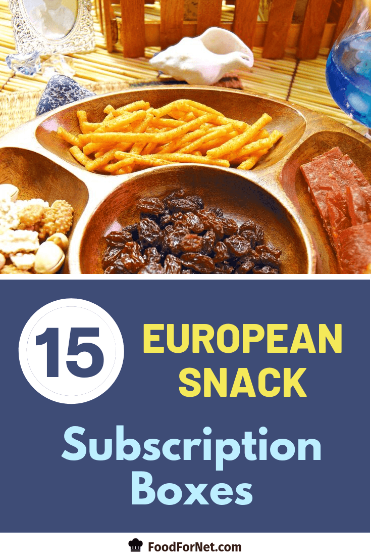 european snacks like raisins, nuts, fried sticks, and fruit leather