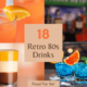 Four types of 80s drink, including a blue lagoon, slippery nipple, B52 shot and Alabama slammer