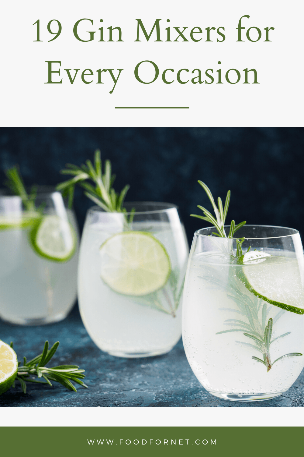 Three glasses of gin and tonic with cucumbers and rosemary