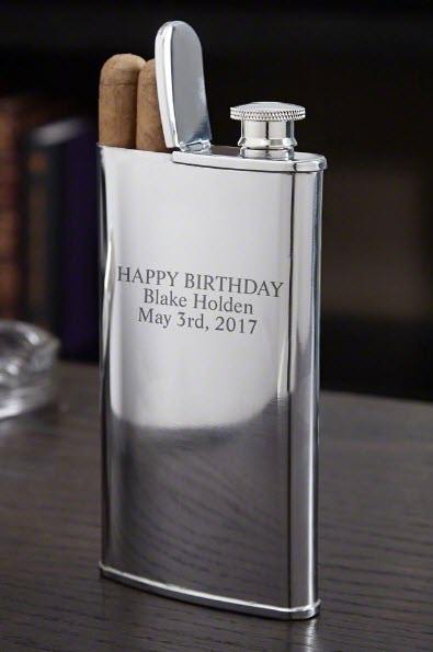 2-in-1 Cigar Holder And Flask | Food For Net Narrow stainless steel flask with cigar holder.