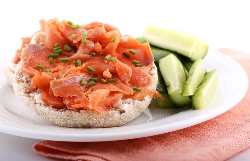 Smoked salmon on an English muffin