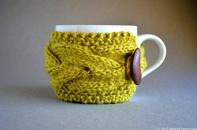 Cable Knitted Coffee Mug Sleeve