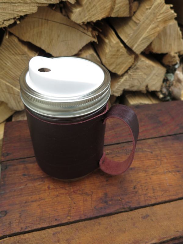 Leather Mason Jar Sleeve with Handle