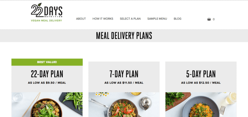 22 Days Nutrition website screenshot with 22, 7, and 5 day plan