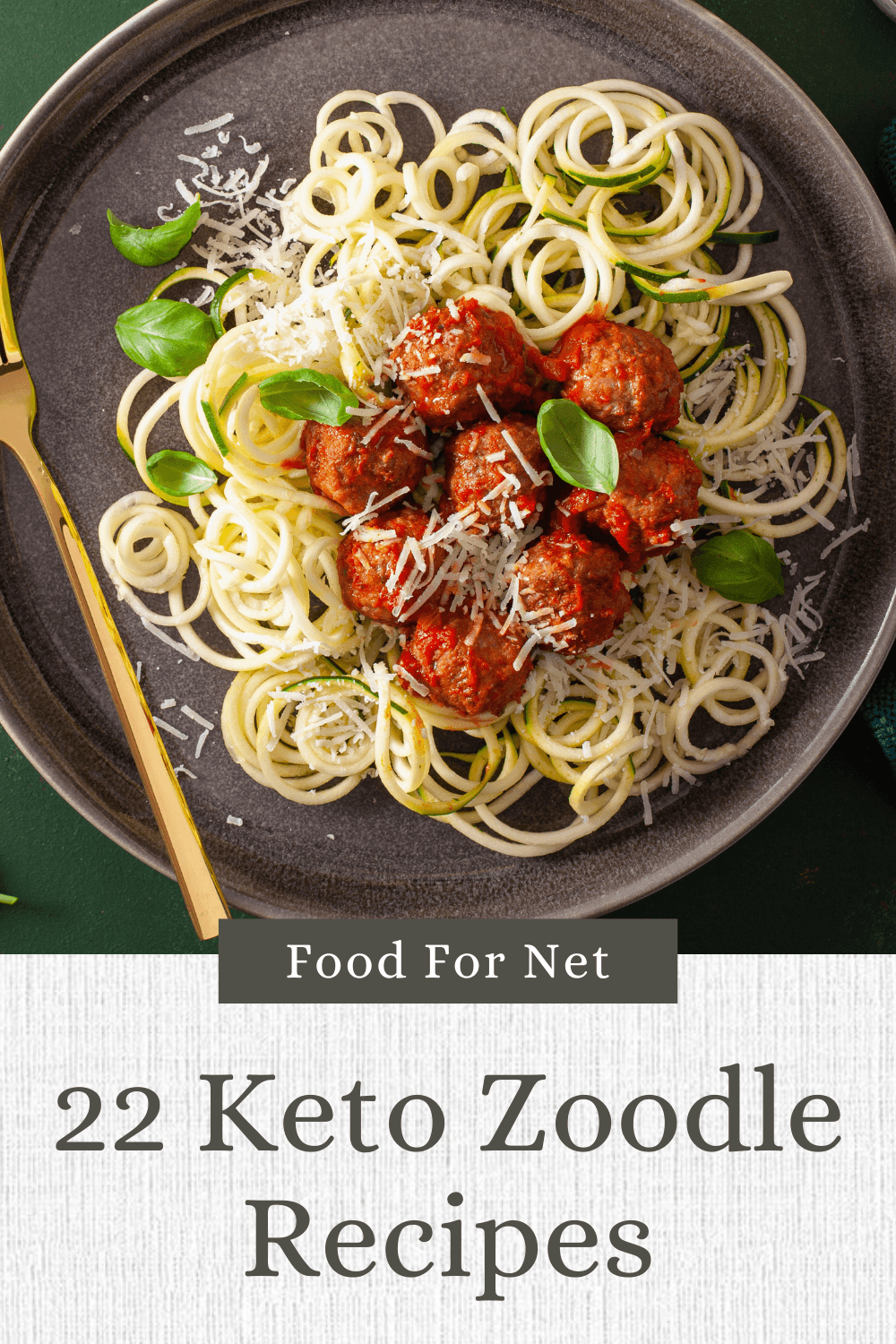 A black plate containing zoodles with meatballs, one of many keto zoodle recipes