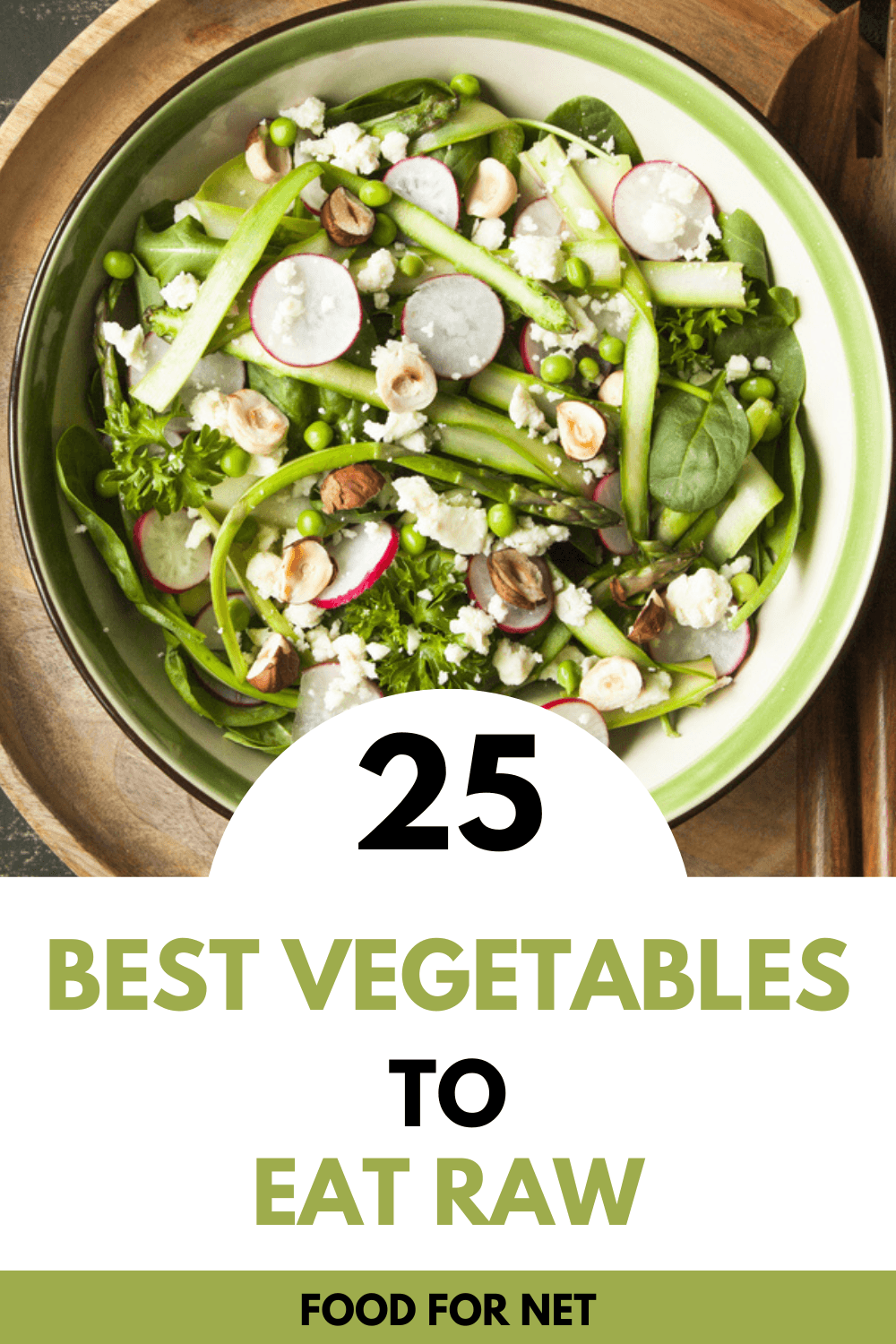 Best Vegetables to Eat Raw. A large salad containing raw radishes, sliced asparagus, and various other examples of the best vegetables to eat raw