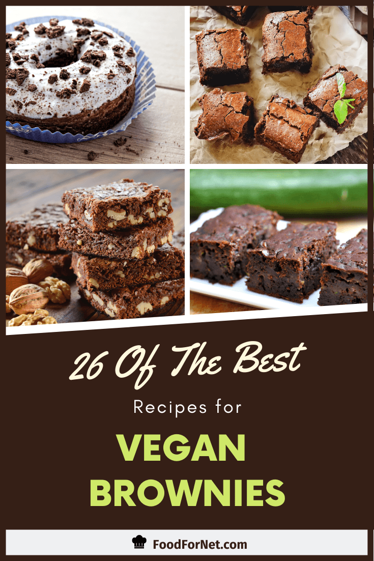 four examples of vegan brownie recipes including donuts, walnuts, and chocolate