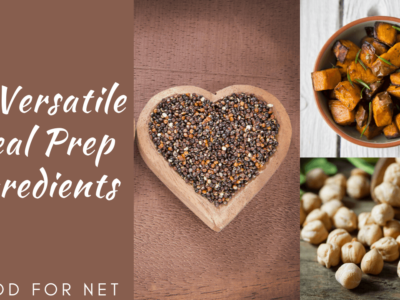 A bowl of quinoa, sweet potatoes and chickpeas