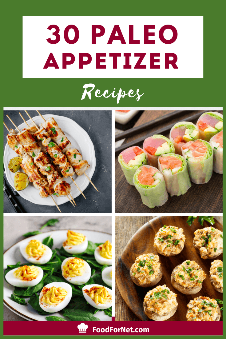 paleo appetizers like eggs, salmon, chicken, and paleo friendly bread