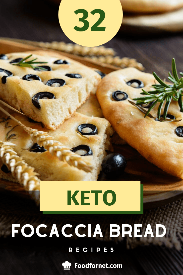 cut up keto Focaccia bread with olives and rosemary garnish