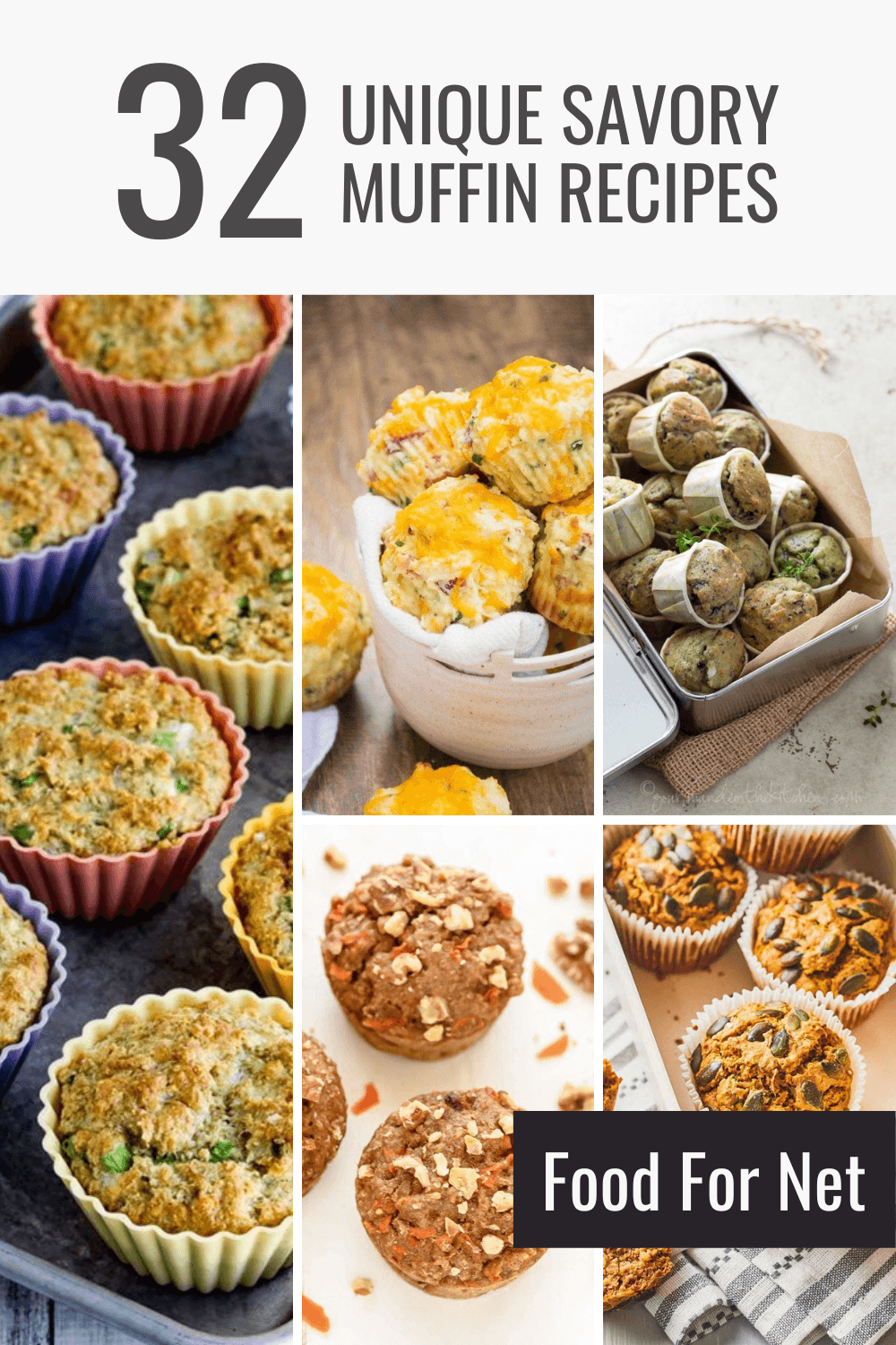 A selection of different savory muffins, including some with meat and some vegan ones