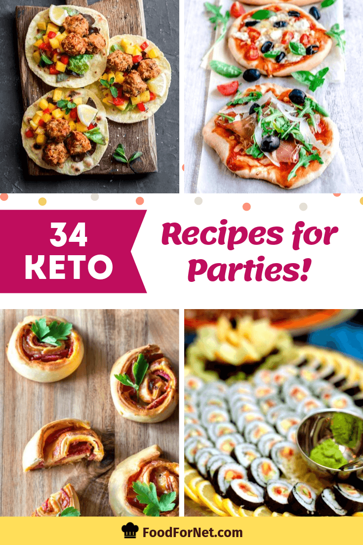 keto tapas, cakes, treats, and sushi, and other party foods