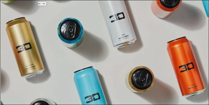 A light colored background with different flavors of 3D energy drink