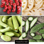 A selection of unusual vegetables, including lotus root and peter peppers