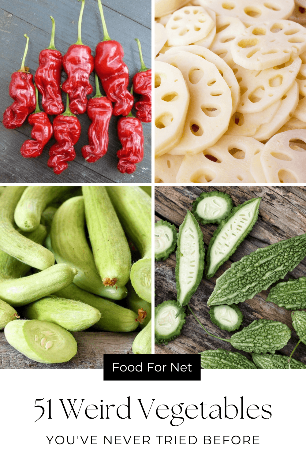 Weird Vegetables. A selection of unusual vegetables, including lotus root and peter peppers