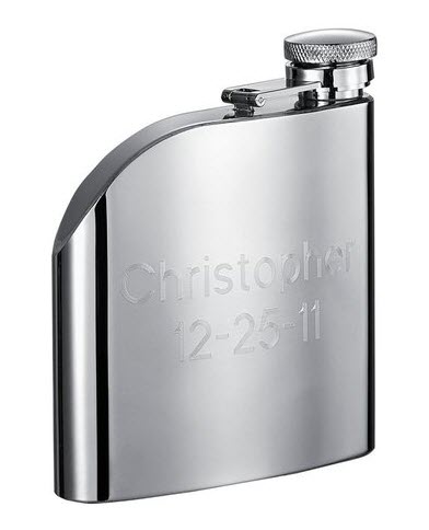 6-Ounce Personalized Flask | Food For Net Stainless steel flask with engraving in an unusual shape