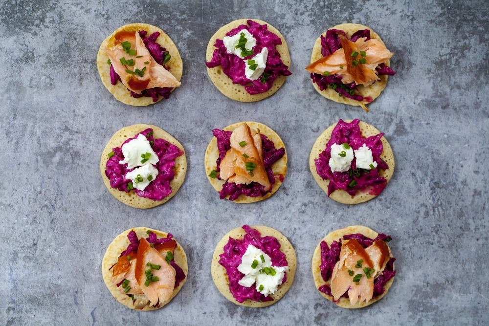 9 different pancakes for a wedding, with two different toppings