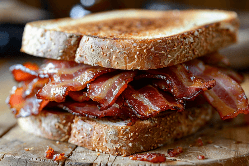 A large British sandwich containing plenty of bacon and little else. It can also be called a bacon butty.