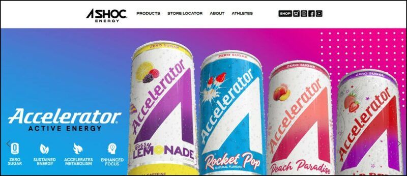 Four different flavors of A Shoc Accelerator Energy Drink