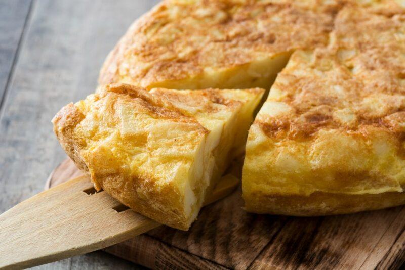 A Spanish omelet made using potatoes. It is also called tortilla de patatas