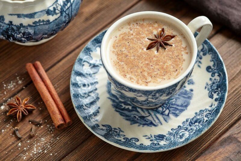 A blue and white saucer, where the mug