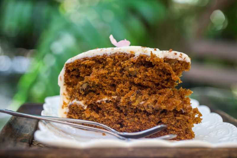 A piece of carrot cake that might be eaten for breakfast