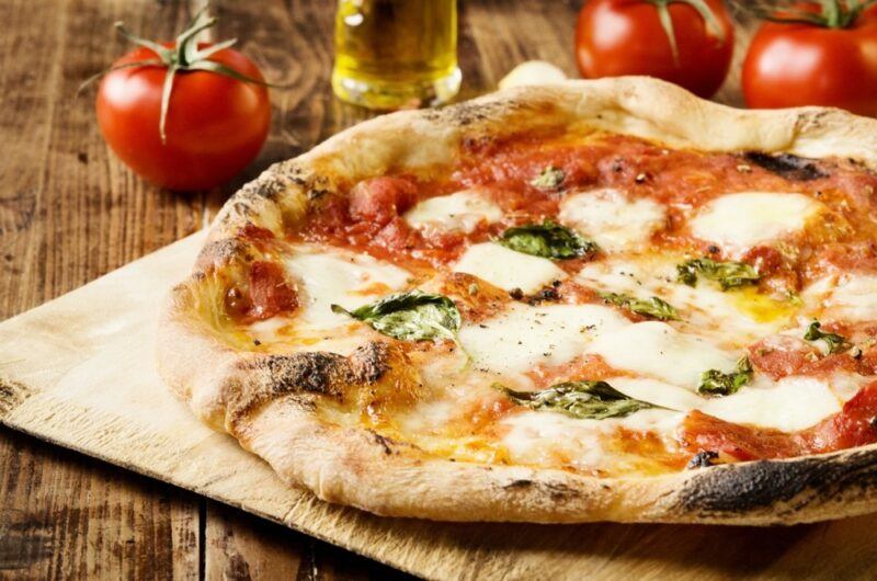 A crisp delicious thin pizza made using a pizza stone or a pizza oven