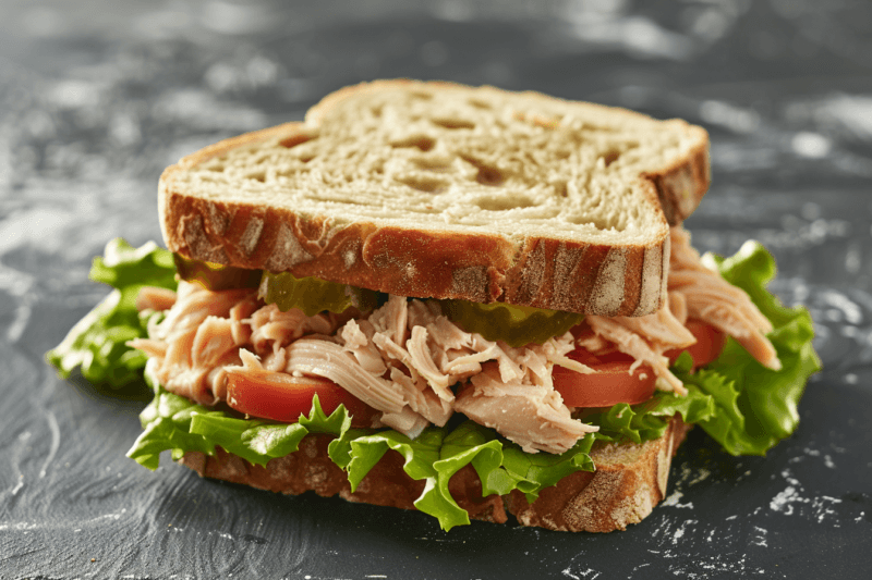 A fresh tuna salad sandwich on lettuce. 