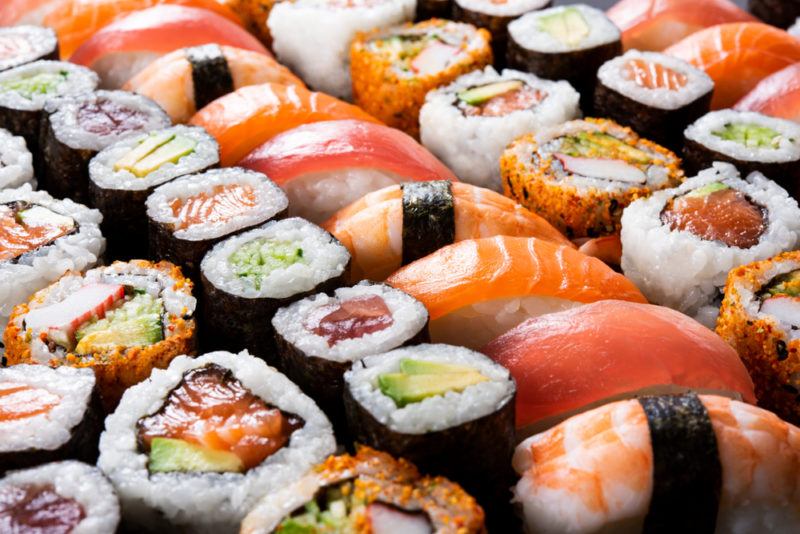 Many different types of fresh sushi