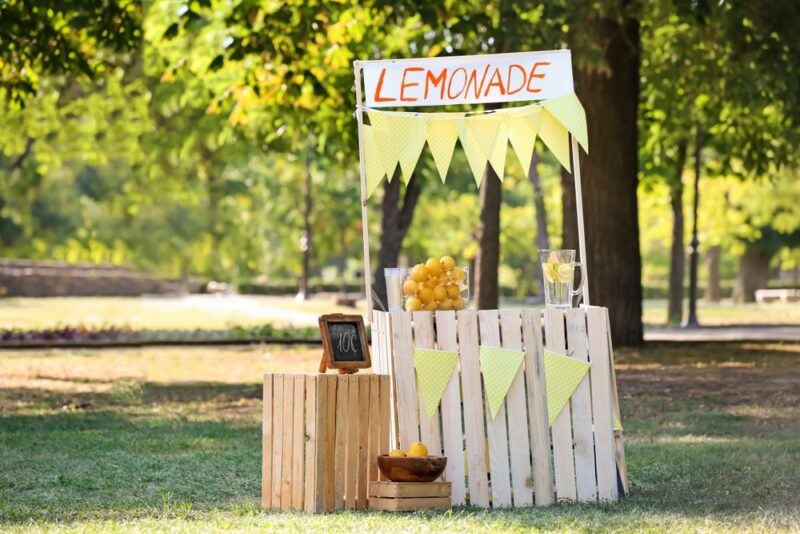 A lemonade stand set up in a park