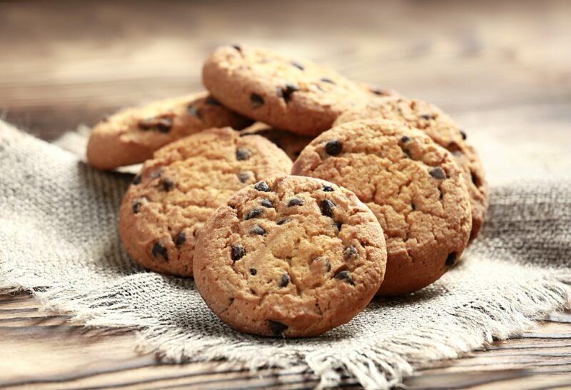 A cloth with a pile of cookies to be served as dessert or a snack