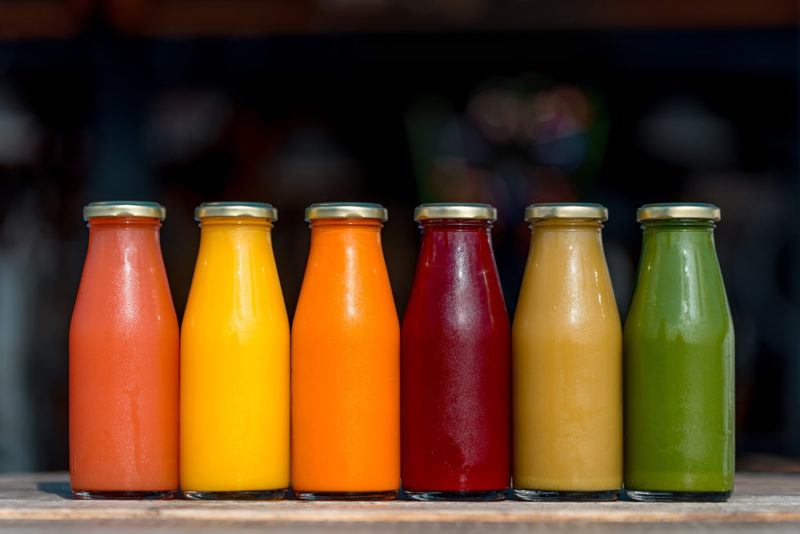 A selection of fresh juice in bottles