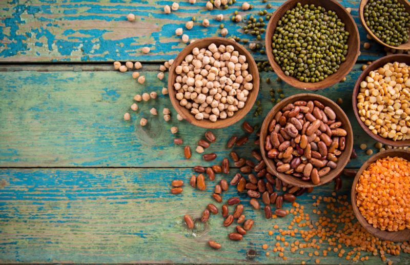 Small bowls filled with legumes