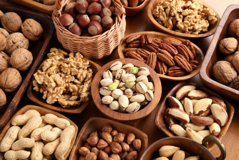 A selection of nuts in containers