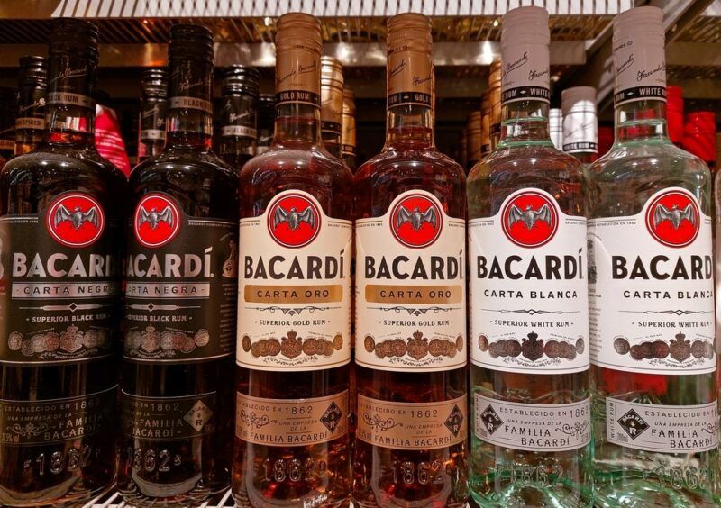 Different bottles of rum from Bacardi, showing the various types of rum