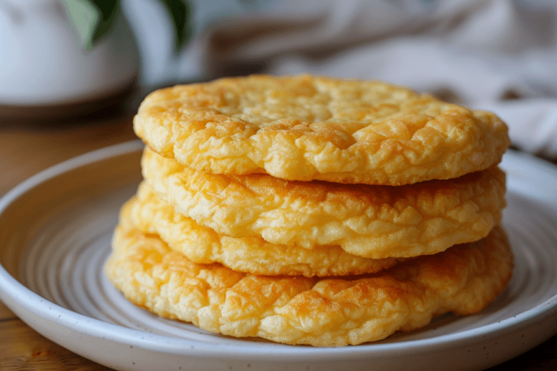 A plate with a stack of keto cloud bread that can be used to make sandwiches.