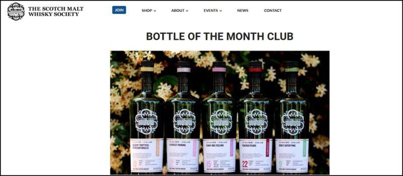 A selection of bottles from the Scotch Malt Whisky Society bottle of the month club, with menus from the website