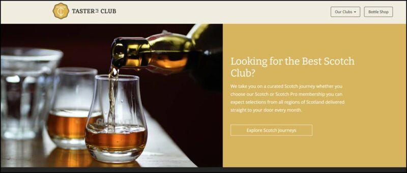 Someone pouring a glass of whiskey as part of the Taster's Club Scotch of the Month Club