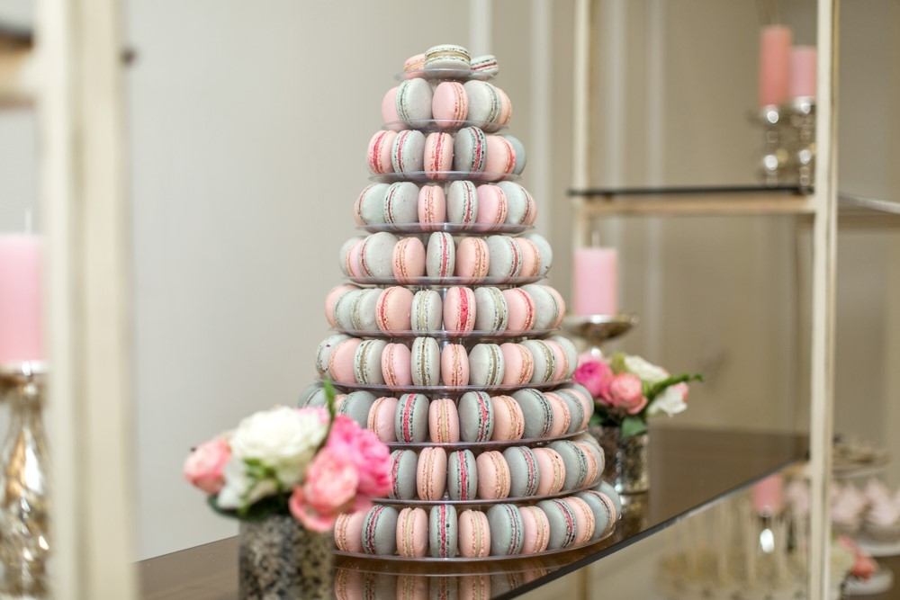 A tower of macarons for a wedding