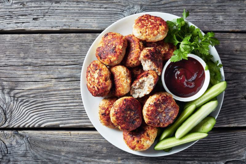 A white plate with Polish or Russian meat patties