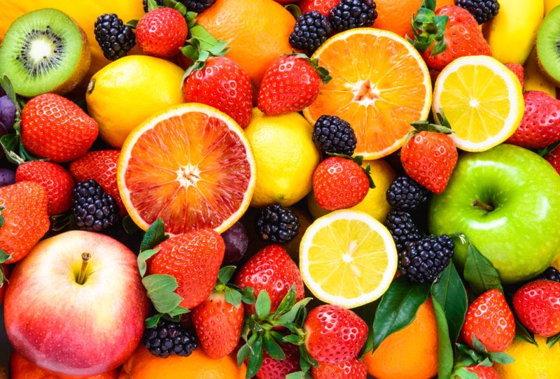 A selection of brightly colored fresh fruit