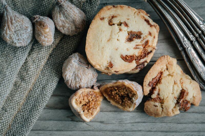 Two fig, feta and honey cookies with plenty of figs