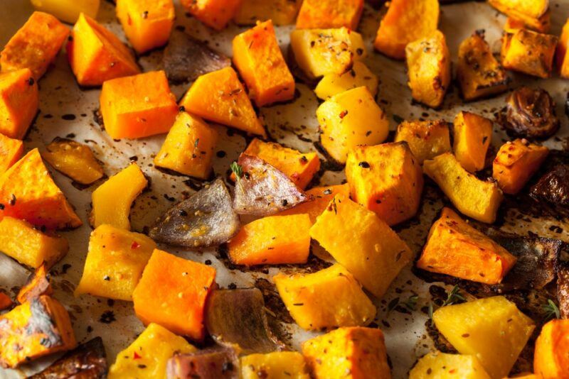 Fried butternut squash chunks