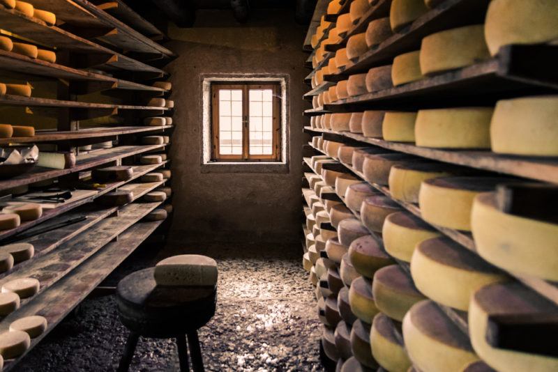 Alpine hut that produces and sells homemade cheeses.