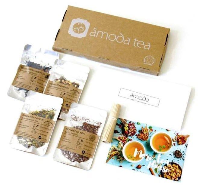 Amoda Tea box with 4 bags of tea, filters and cards