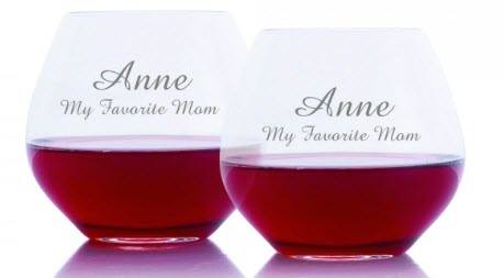 Amoroso Stemless Red Wine Glasses | Food For Net Red wine glasses with the text Anne My Favorite Mom