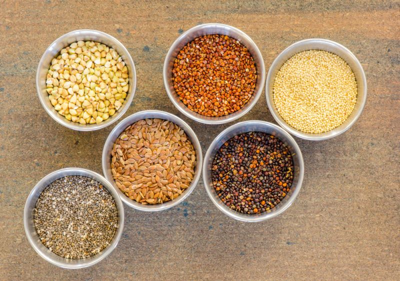 Small bowls contain ancient grains